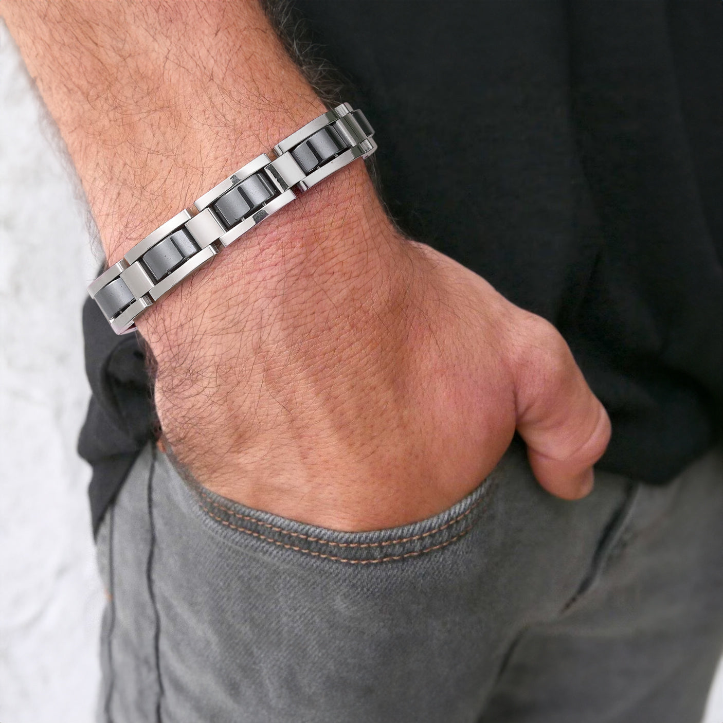 Classic Balck Stainless Steel Mens Magnetic Bracelets