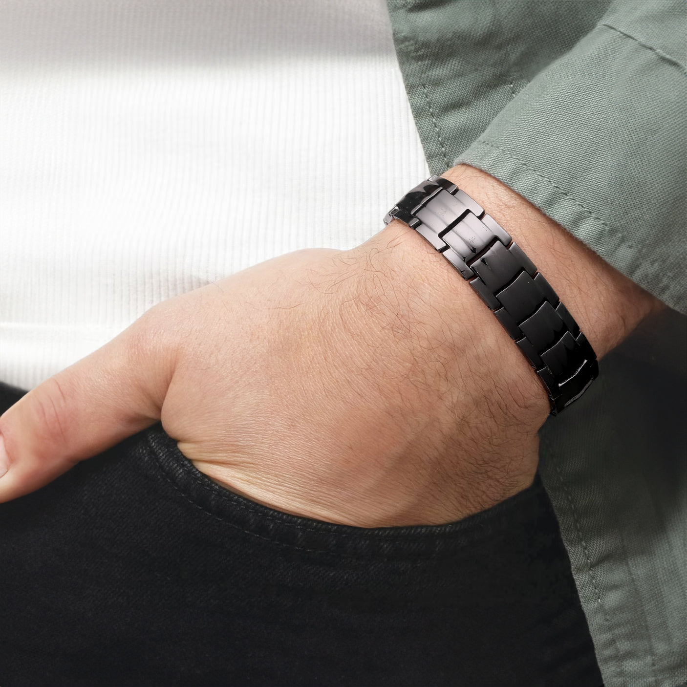 Double Row Magnetic Bracelets for Men Pain Relief Titanium Steel