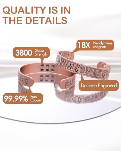 Feraco Copper Bracelet for Men Pain Relief, 18X Enhanced Strength Magnetic Bracelet (Antique Life Tree)