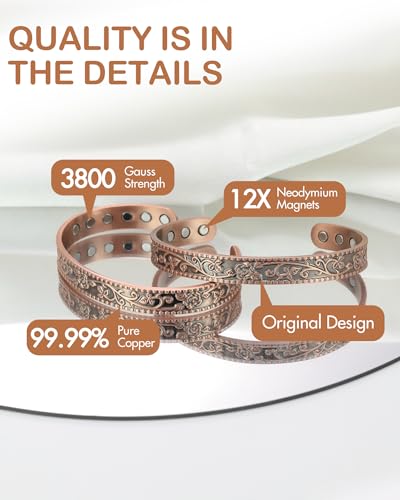 Feraco Copper Bracelets for Women 12X Enhanced Strength Magnetic Bracelet for Women