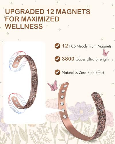 Feraco Copper Bracelets for Women, 12X Strength Magnetic Bracelets for Women