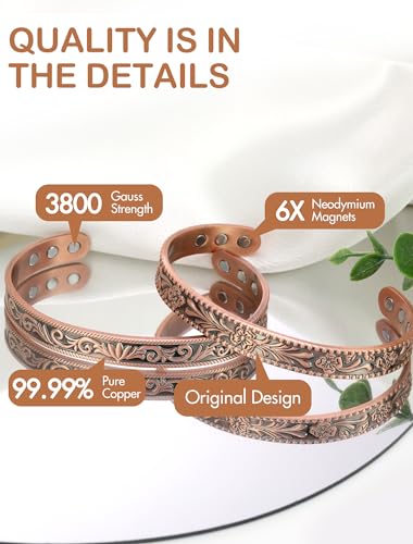 Feraco Copper Bracelet for Women Arthritis & Joint Vintage Flower Collection