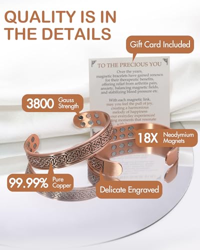 Feraco Pure Copper Bracelet for Men, 18X Enhanced Strength Magnetic Therapy Bracelets (Chain Knot)