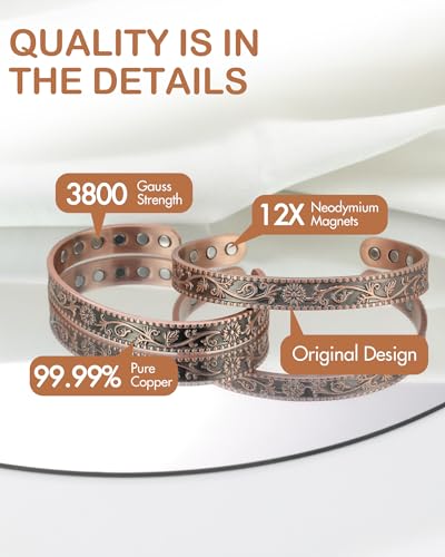 Feraco Copper Bracelets for Women 12X Enhanced Strength Magnetic Bracelet for Women Daisy