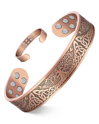 Feraco Pure Copper Bracelet for Men, 18X Enhanced Strength Magnetic Therapy Bracelets with 3800 Gauss Neodymium Magnets