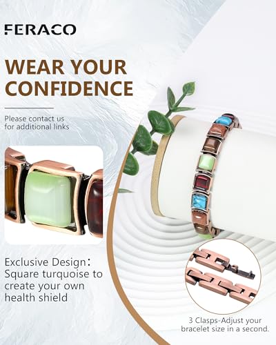 Feraco Copper Bracelet for Women Natural Turquoise Gifts