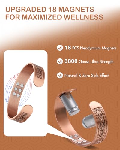 Feraco Copper Bracelet for Men Pain Relief, 18X Enhanced Strength Magnetic Bracelet (Antique Life Tree)