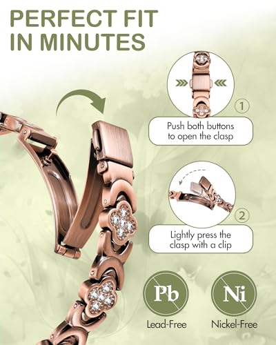 Feraco Pure Copper Bracelets for Women, 3800 Gauss Neodymium Magnet & Sparkling Zirconia