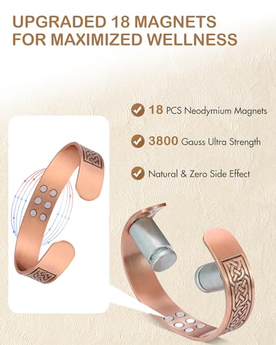 Feraco Pure Copper Bracelet for Men, 18X Enhanced Strength Magnetic Therapy Bracelets (Chain Knot)