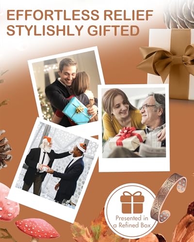 Feraco Pure Copper Bracelet for Men, 18X Enhanced Strength Magnetic Therapy Bracelets with 3800 Gauss Neodymium Magnets