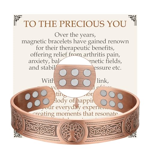 Feraco Copper Bracelet for Men Pain Relief, 18X Enhanced Strength Magnetic Bracelet (Antique Life Tree)