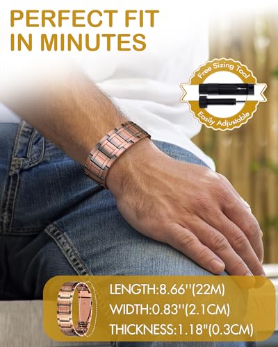 Feraco 3X Strength Copper Bracelet for Men, 99.99% Pure Copper