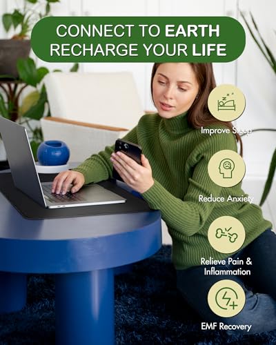 Feraco Earthing Mat Grounding Pad for Desk for Sleep, Pain Relief, Inflammation, Balanced Energy & Overall Wellbeing, 23.6" x 15.7" Universal Therapy Sheet, Anti-Tangle Wire Included