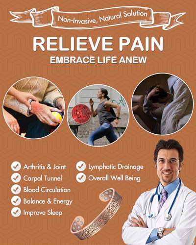 Feraco Pure Copper Bracelet for Men, 18X Enhanced Strength Magnetic Therapy Bracelets with 3800 Gauss Neodymium Magnets