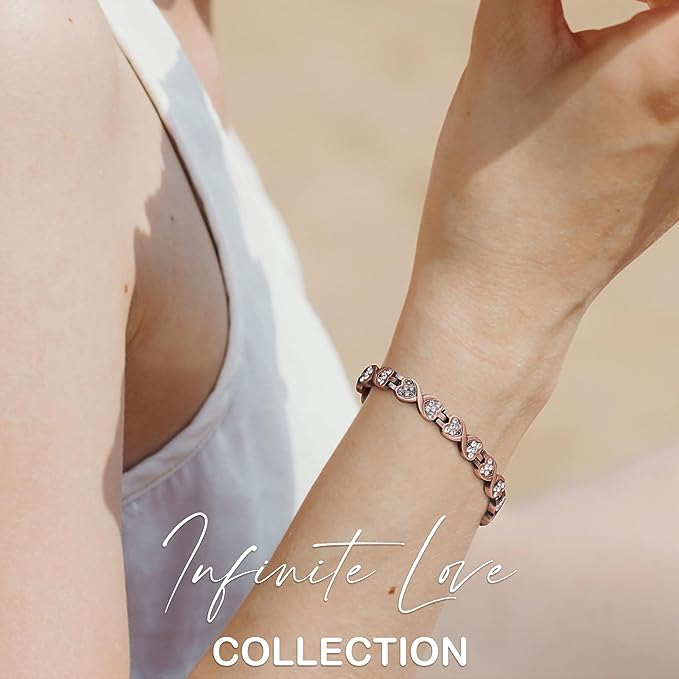 Copper Magnetic Menopause Bracelets with Sparkling Zirconia for Women
