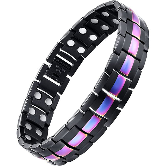 Black & Violet Double Row Magnets Titanium Steel Magnetic Bracelet