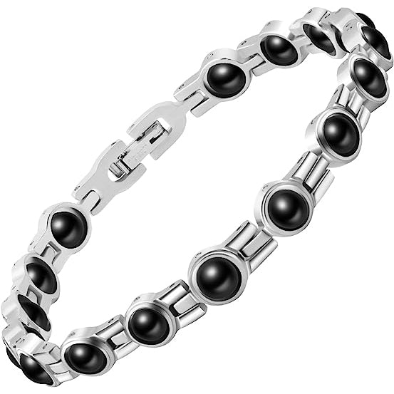 Elegant Titanium Steel Bracelet with Black Gallstone Magnetic Bracelet