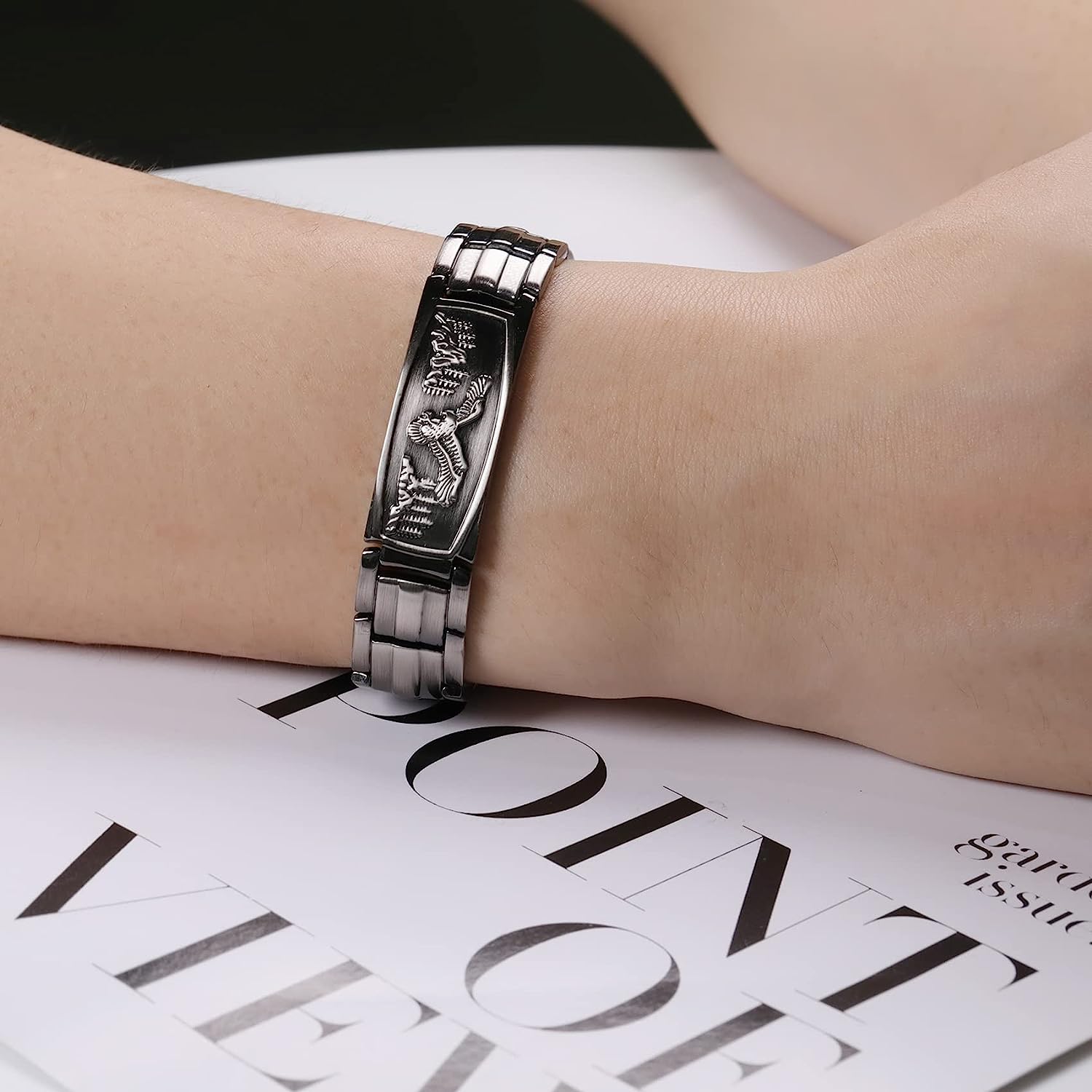 Eagle Pattern Pure Copper Bracelet for Men-Gray