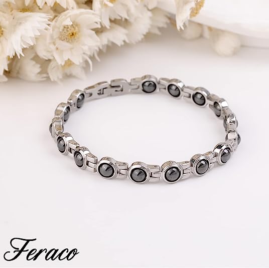 Elegant Titanium Steel Bracelet with Black Gallstone Magnetic Bracelet