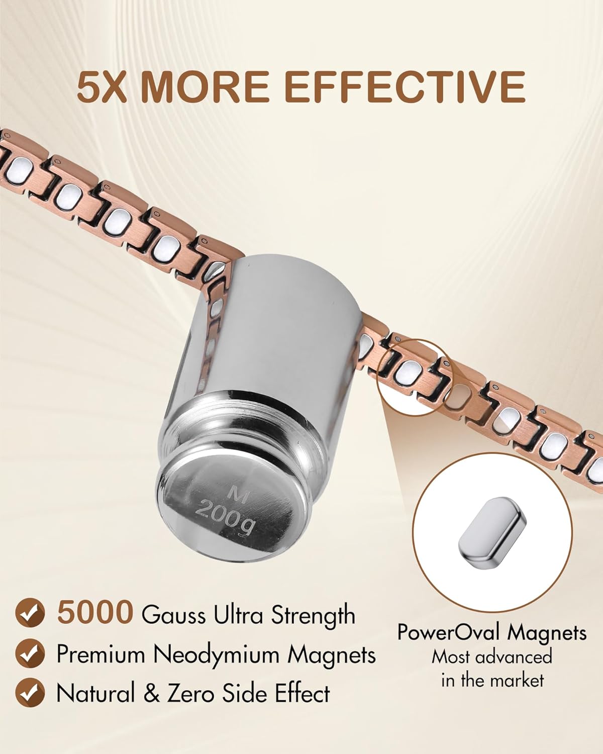 Feraco Pure Copper Bracelets for Women, 5X Ultra Strength Magnetic Bracelet with 5000 Gauss Neodymium Magnets & Upgraded Butterfly Clasp, Adjustable Jewelry Gift
