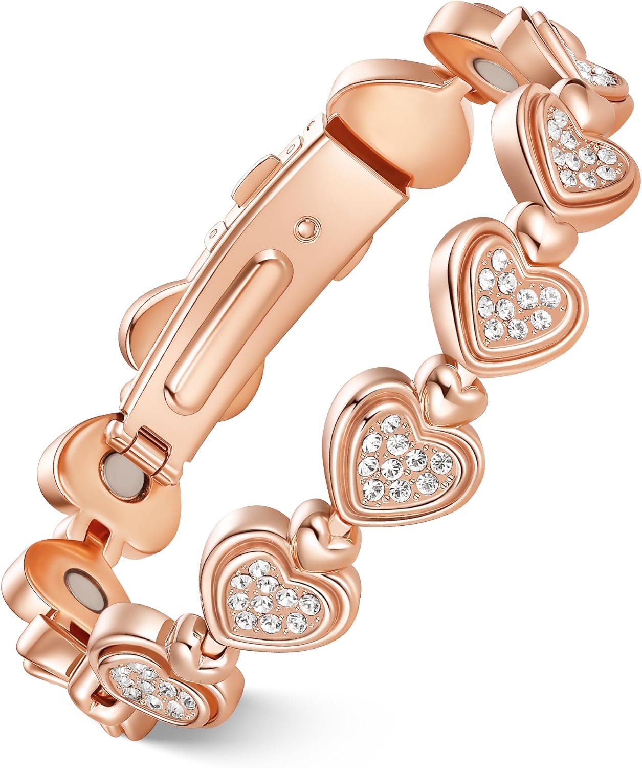 Feraco Pure Copper Bracelets for Women, Ultra Strength Magnetic Bracelet for Women with 3800 Gauss Magnet & Dazzling Austrian Crystals Stone, Heart-Shaped (Silver, 7.09 inches (18cm))