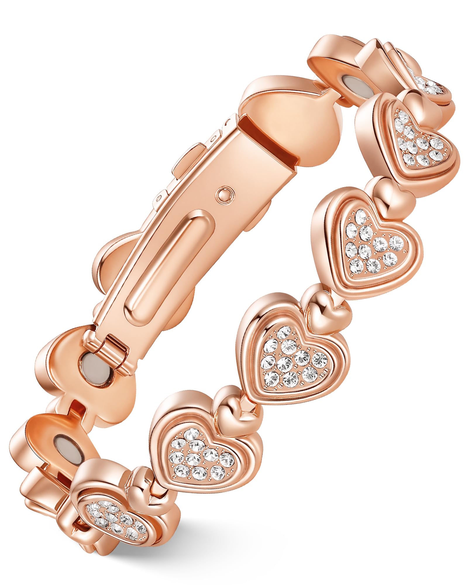 Feraco Pure Copper Bracelets for Women, Ultra Strength Magnetic Bracelet for Women with 3800 Gauss Magnet & Dazzling Austrian Crystals Stone, Heart-Shaped (Silver, 7.09 inches (18cm))