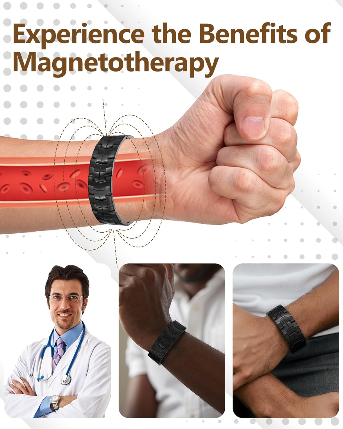 Feraco 3X Strength Magnetic Therapy Bracelets for Men,Titanium Steel Bracelets with 3800 Gauss Magnets