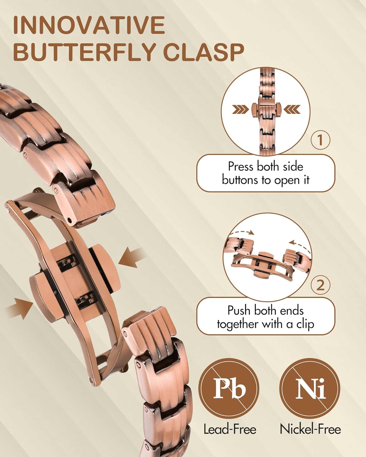 Feraco Pure Copper Bracelets for Women, 5X Ultra Strength Magnetic Bracelet with 5000 Gauss Neodymium Magnets & Upgraded Butterfly Clasp, Adjustable Jewelry Gift