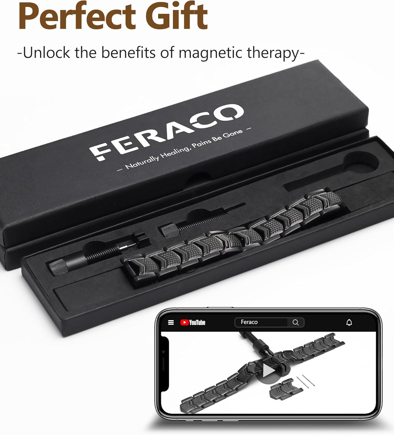 Feraco Magnetic Therapy Bracelets for Men 3X Strength, Titanium Steel Magnetic Bracelets with 3800 Gauss Neodymium Magnets