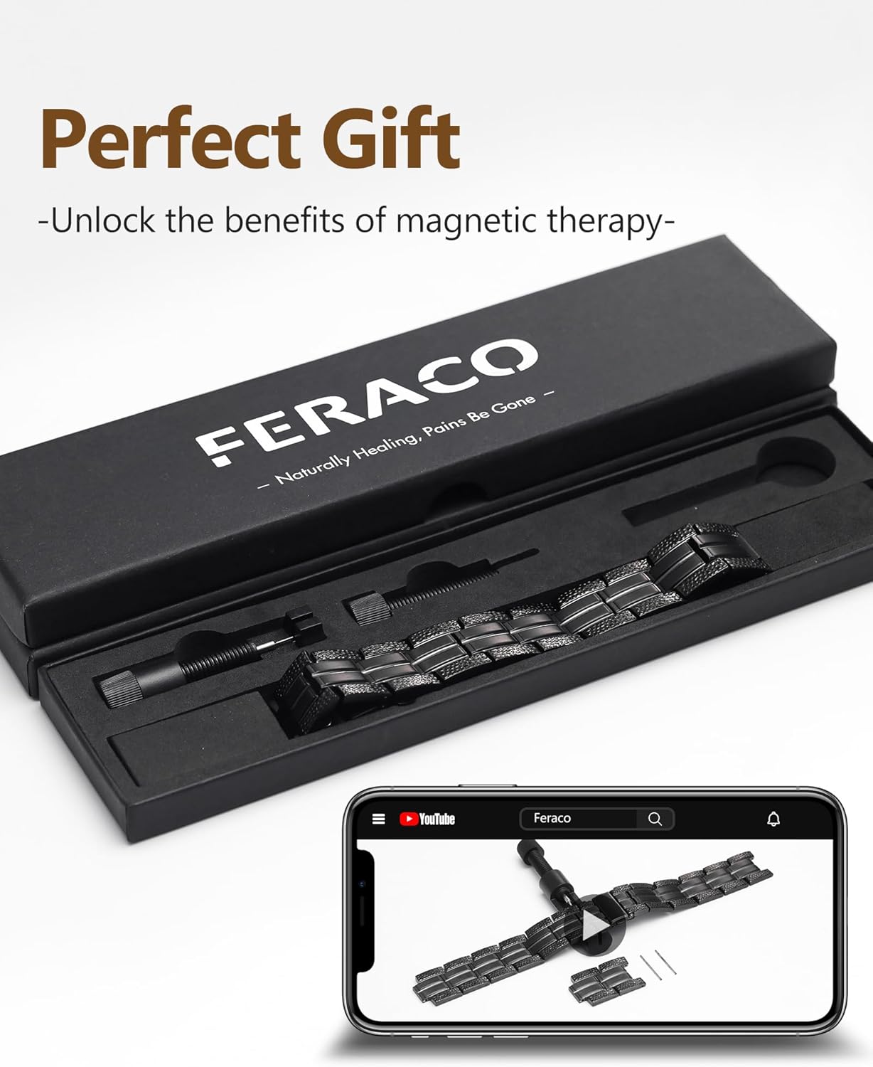 Feraco 3X Strength Magnetic Therapy Bracelets for Men, Titanium Steel Bracelets with 3800 Gauss Neodymium Magnets