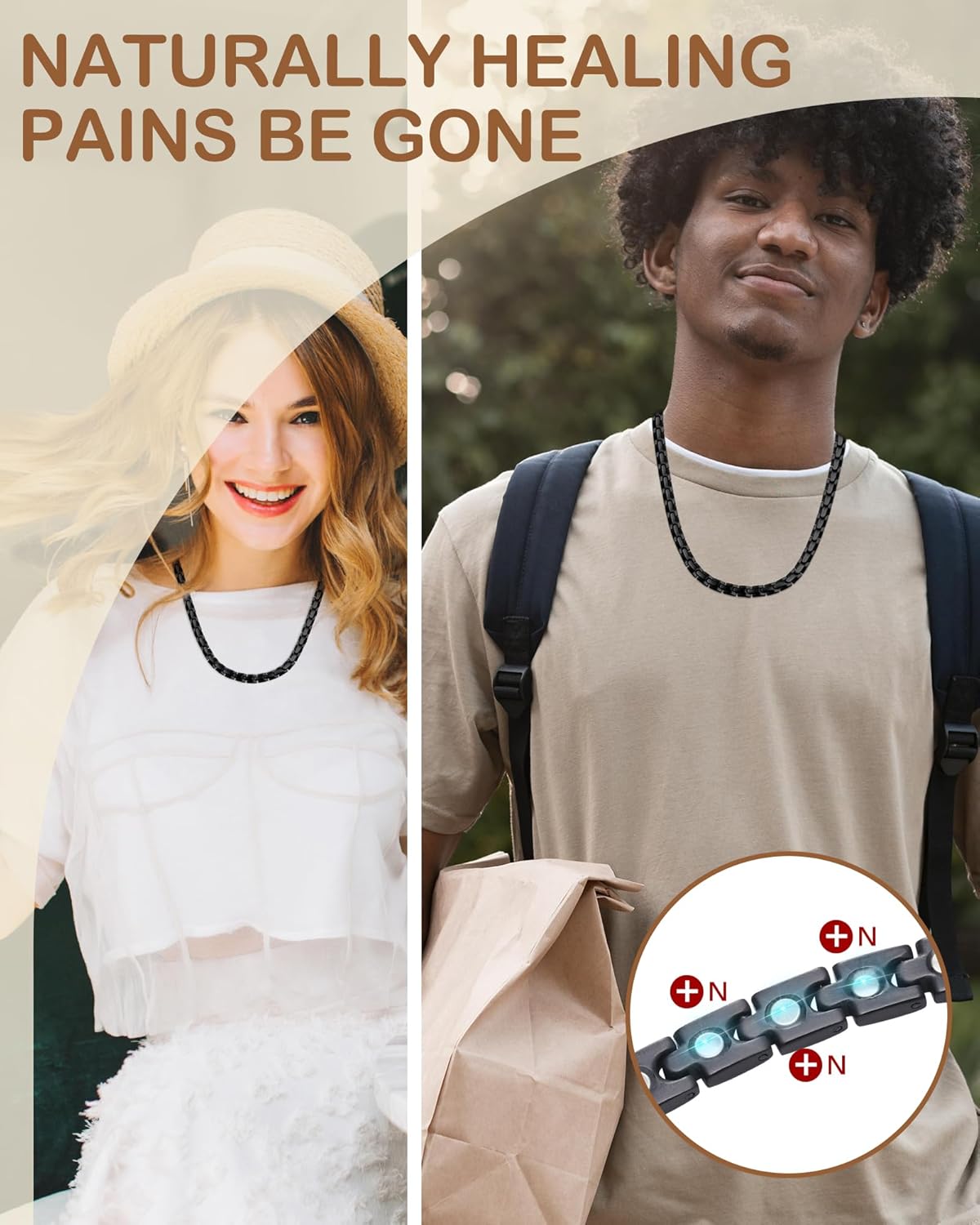 Feraco Magnetic Necklace for Men Women, Titanium Stainless Steel Magnetic Chain with Ultra Strength Neodymium Magnets, Black Jewelry Gift, Adjustable