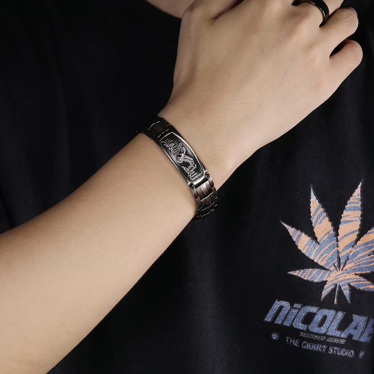 Eagle Pattern Pure Copper Bracelet for Men-Gray