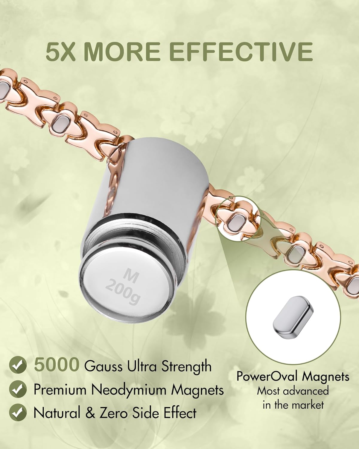 Feraco Pure Copper Bracelets for Women, 5X Ultra Strength Magnetic Bracelet with 5000 Gauss Neodymium Magnets & Upgraded Butterfly Clasp, Adjustable Jewelry Gift