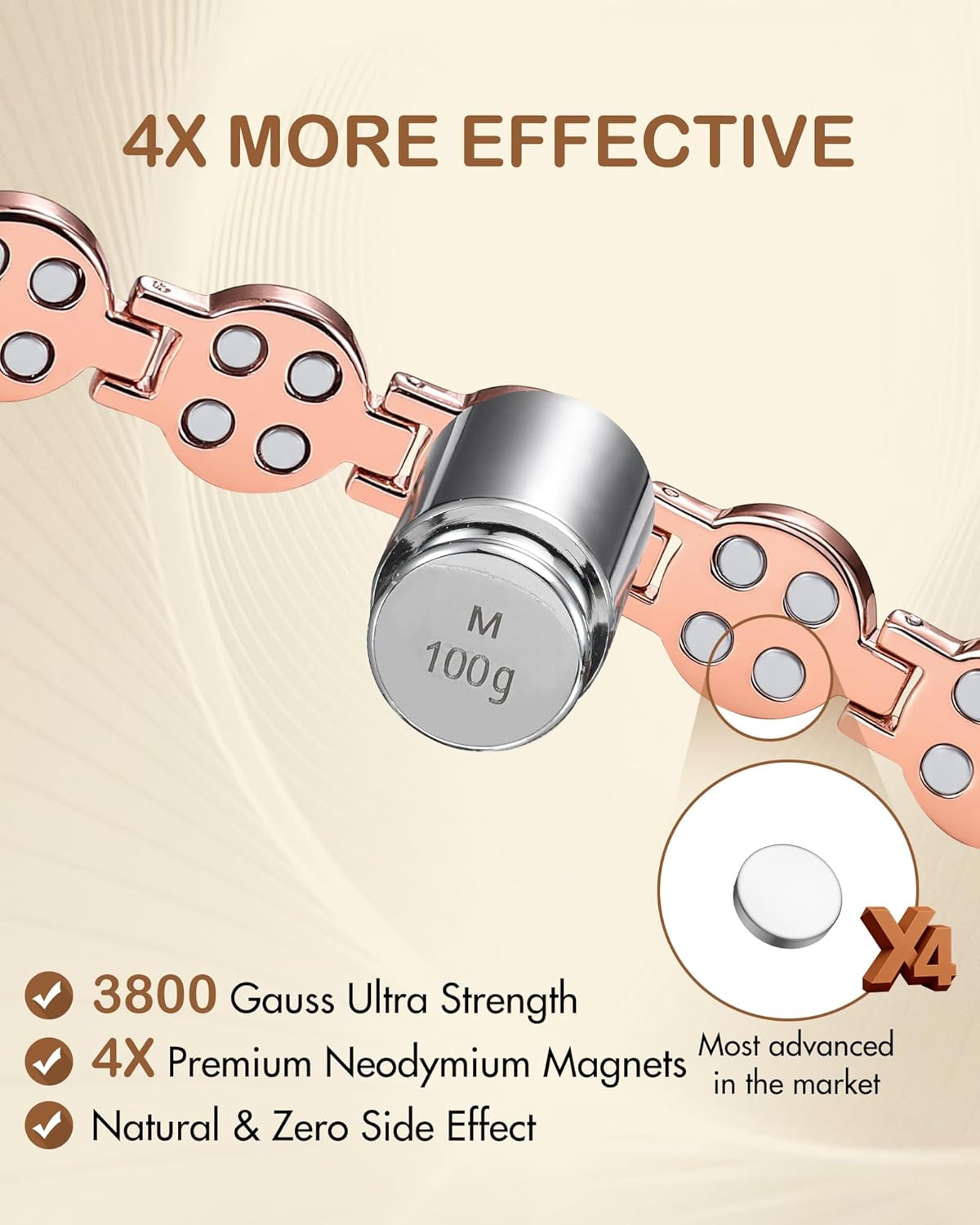 Feraco Pure Copper Bracelets for Women, 4X Ultra Strength Magnetic Bracelet with 3800 Gauss Neodymium Magnets & Dazzling Austrian Cut Crystals Stone, Adjustable Jewelry Gift