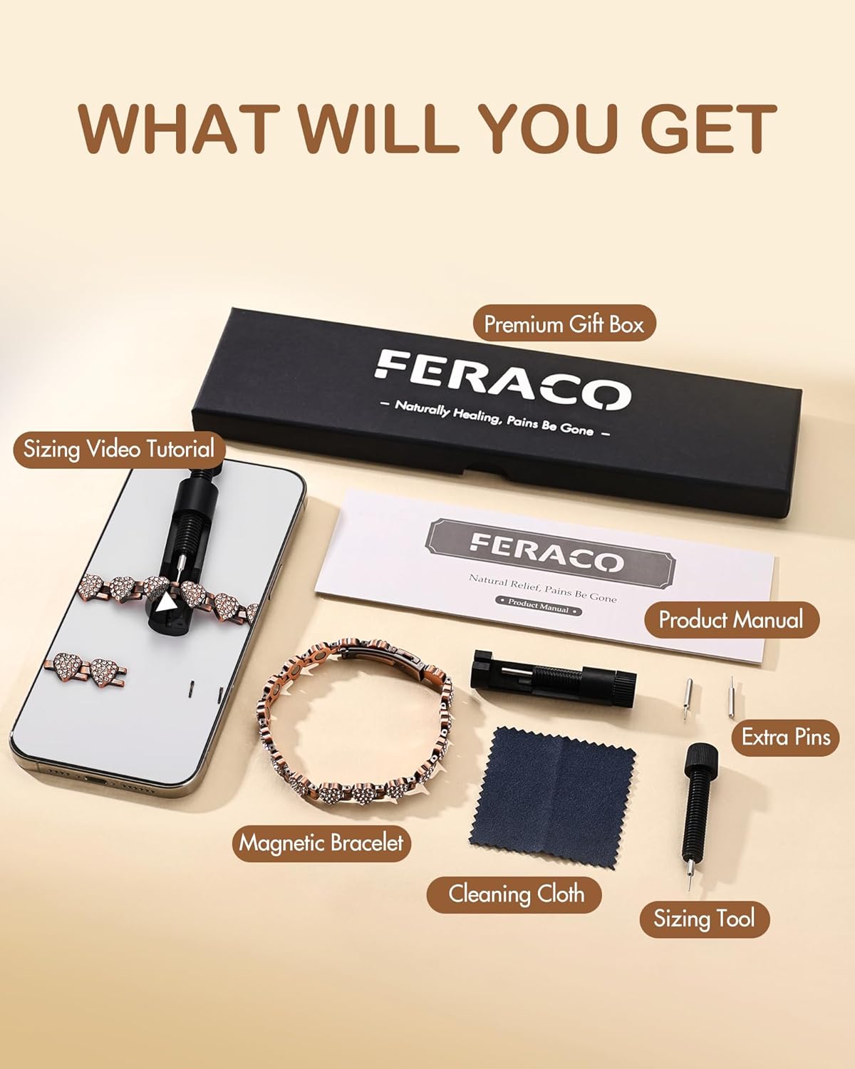 Feraco Copper Bracelets for Women, Ultra Strength Magnetic Bracelet with 3800 Gauss Neodymium Magnets & Dazzling Cubic Zirconia, 99.99% Pure Copper Jewelry Gift, Heart Shape