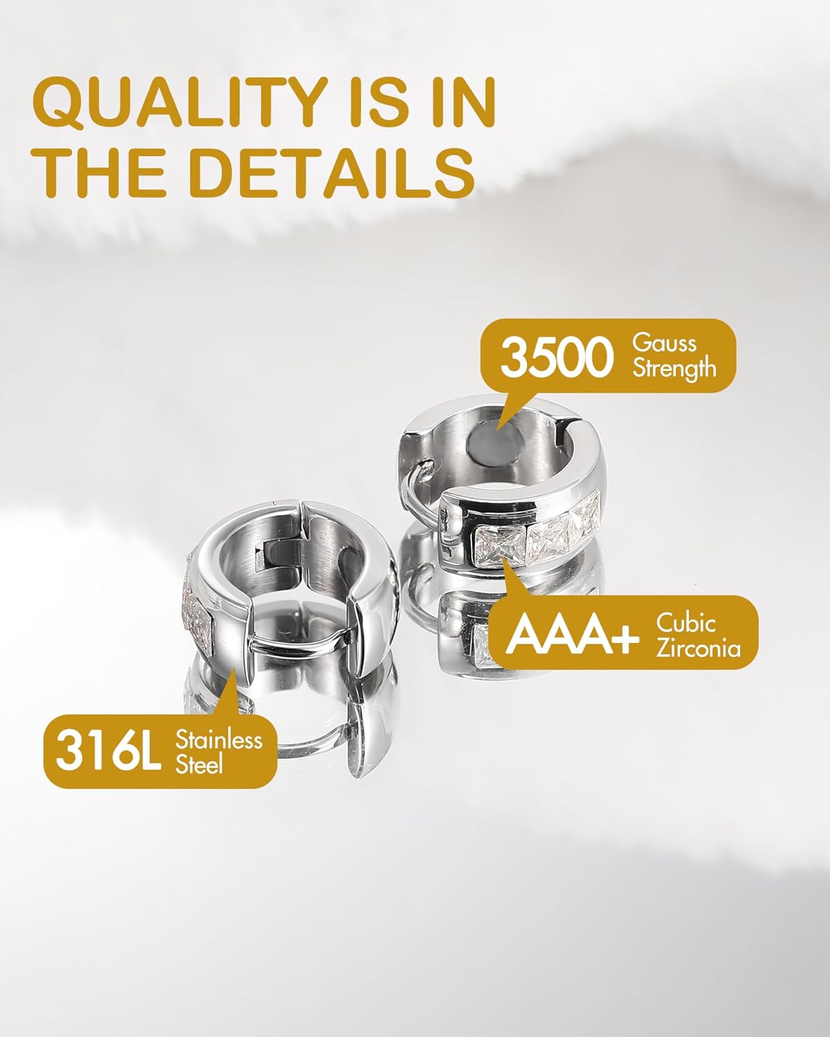 Feraco Magnetic Hoop Earrings for Women with 3500 Gauss Neodymium Magnet, 316L Stainless Steel Magnetic Therapy Jewelry, Ear Acupuncture