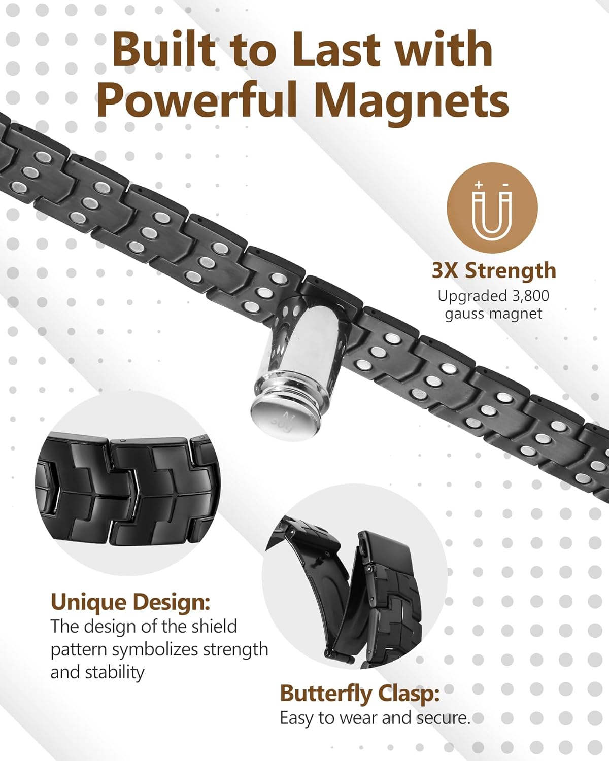 Feraco 3X Strength Magnetic Therapy Bracelets for Men,Titanium Steel Bracelets with 3800 Gauss Magnets