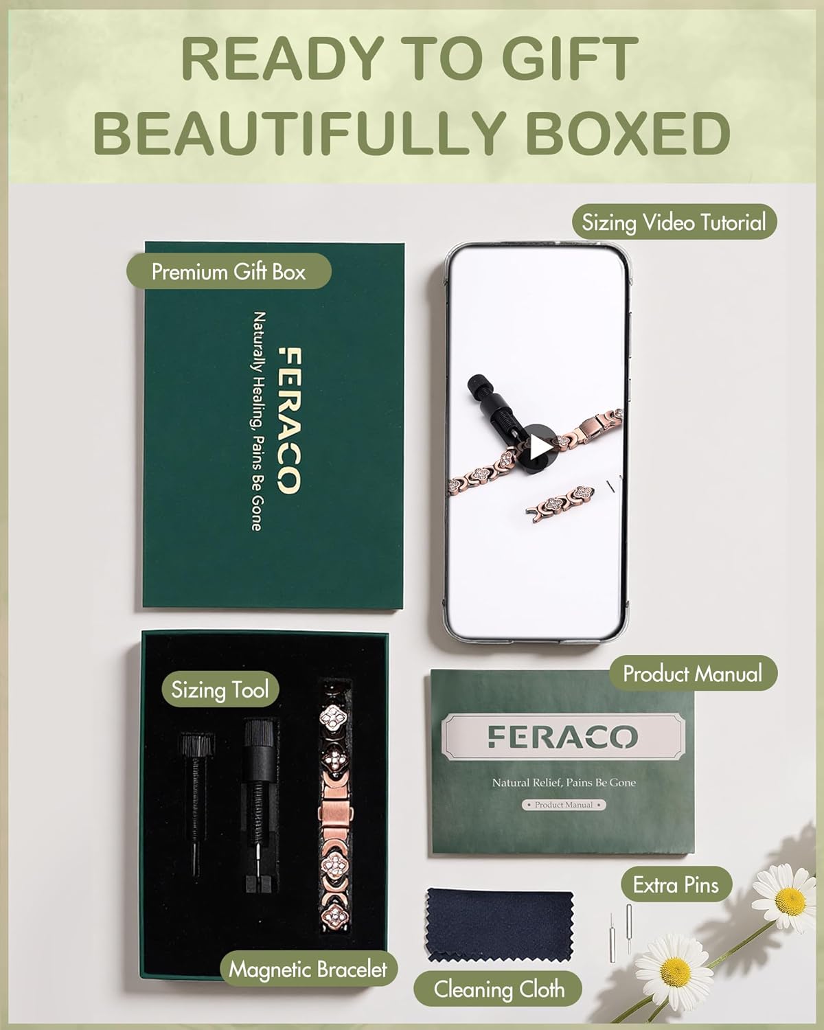 Feraco Pure Copper Bracelets for Women, 5X Ultra Strength Magnetic Bracelet with 5000 Gauss Magnets & Sparkling Cubic Zirconia, Premium Folding Clasp, Infinite Clover Jewelry Gift