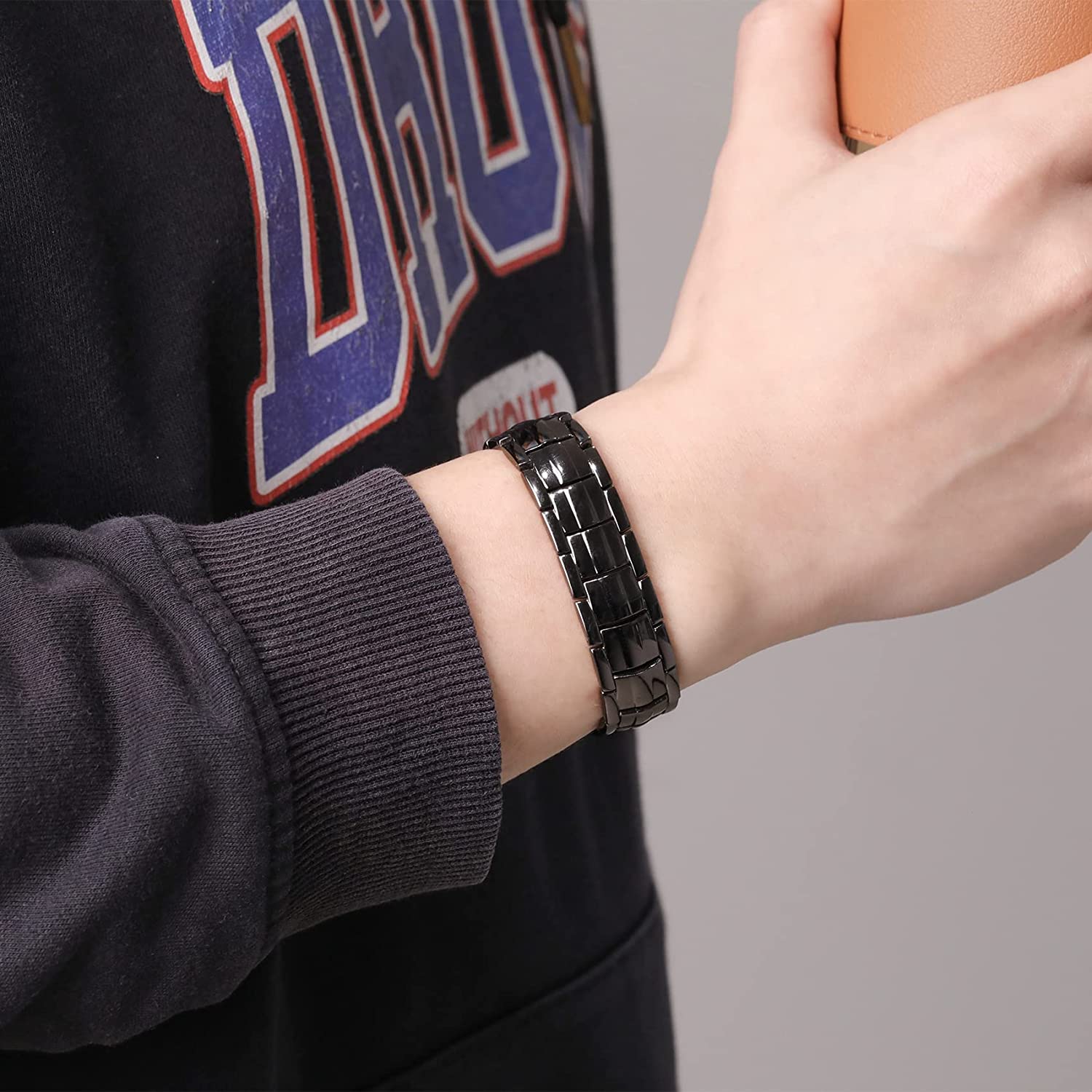 Black Men's Copper Bracelets with Double-Row Strong Magnets