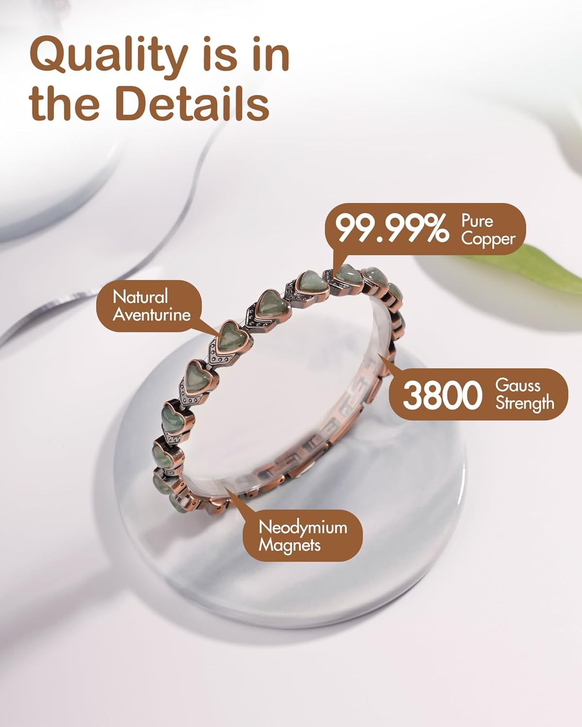 Feraco Pure Copper Bracelets for Women, Ultra Strength Magnetic Bracelet with 3800 Gauss Magnets & Natural Turquoise & Stones, Adjustable, Jewelry Gift