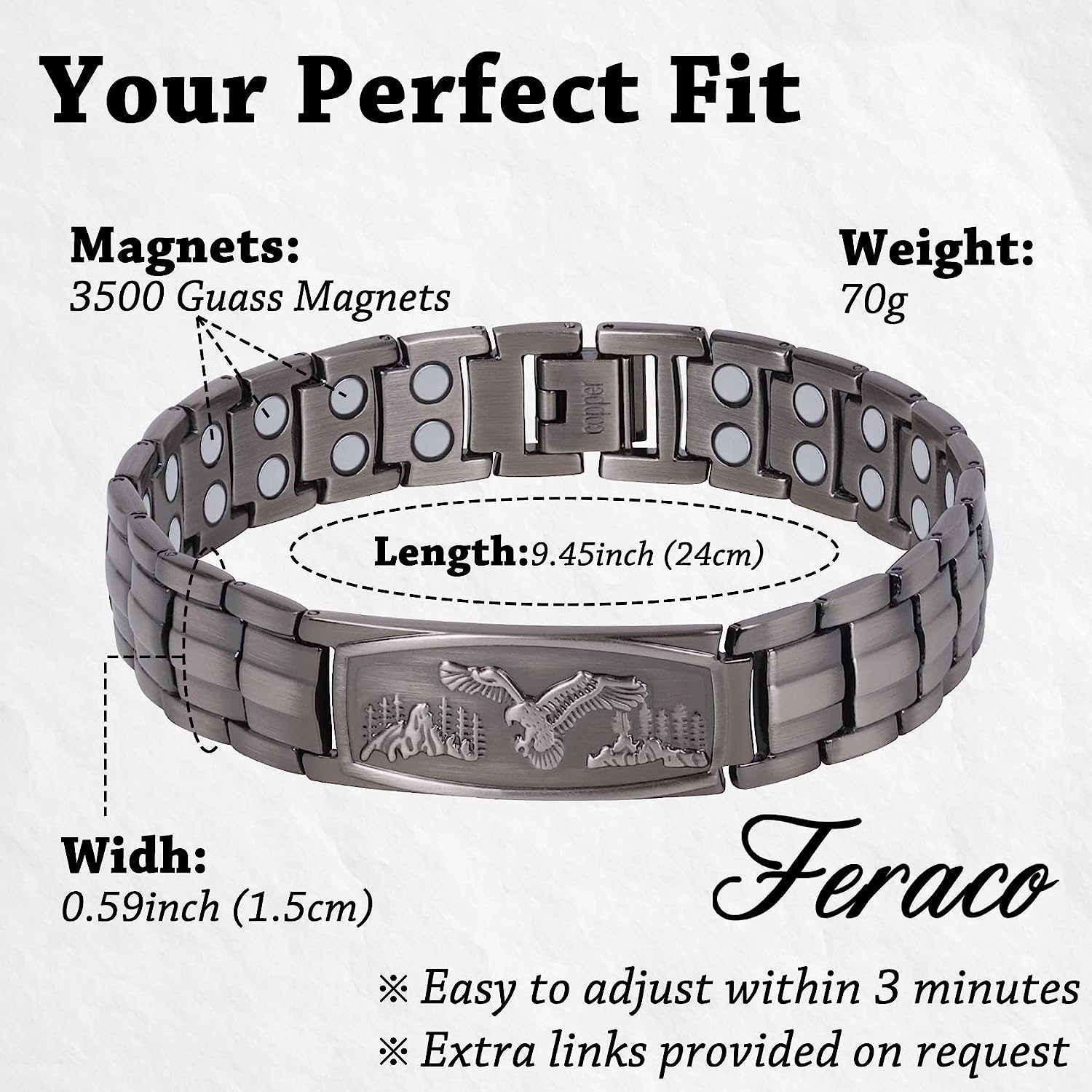 Eagle Pattern Pure Copper Bracelet for Men-Gray