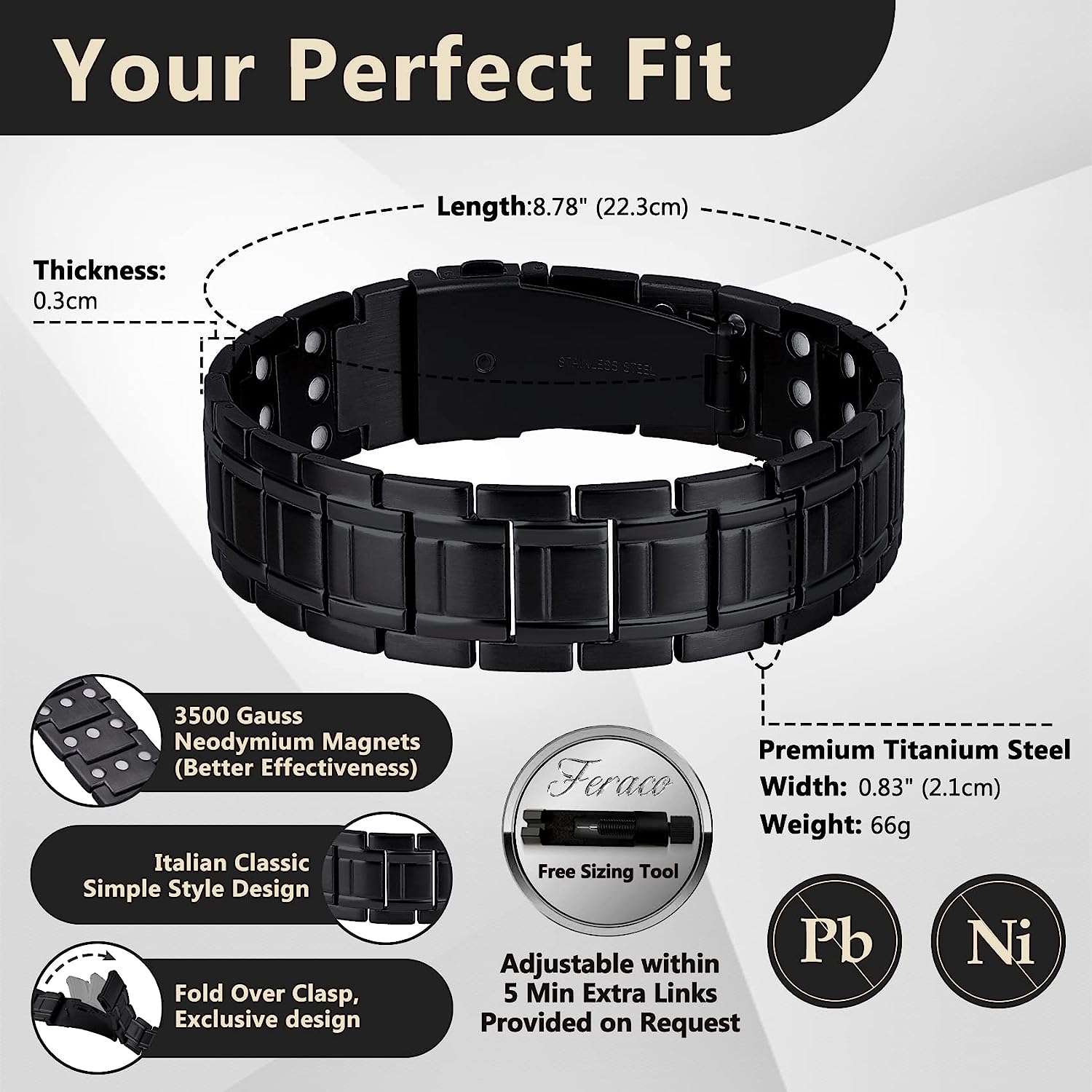 3x Magnetic Titanium Steel Bracelet for Men Ultra Powerful 3500 Gauss