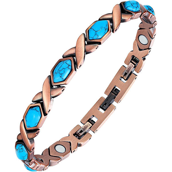 Blue Natural Turquoise Pure Copper Magnetic Therapy Bracelets