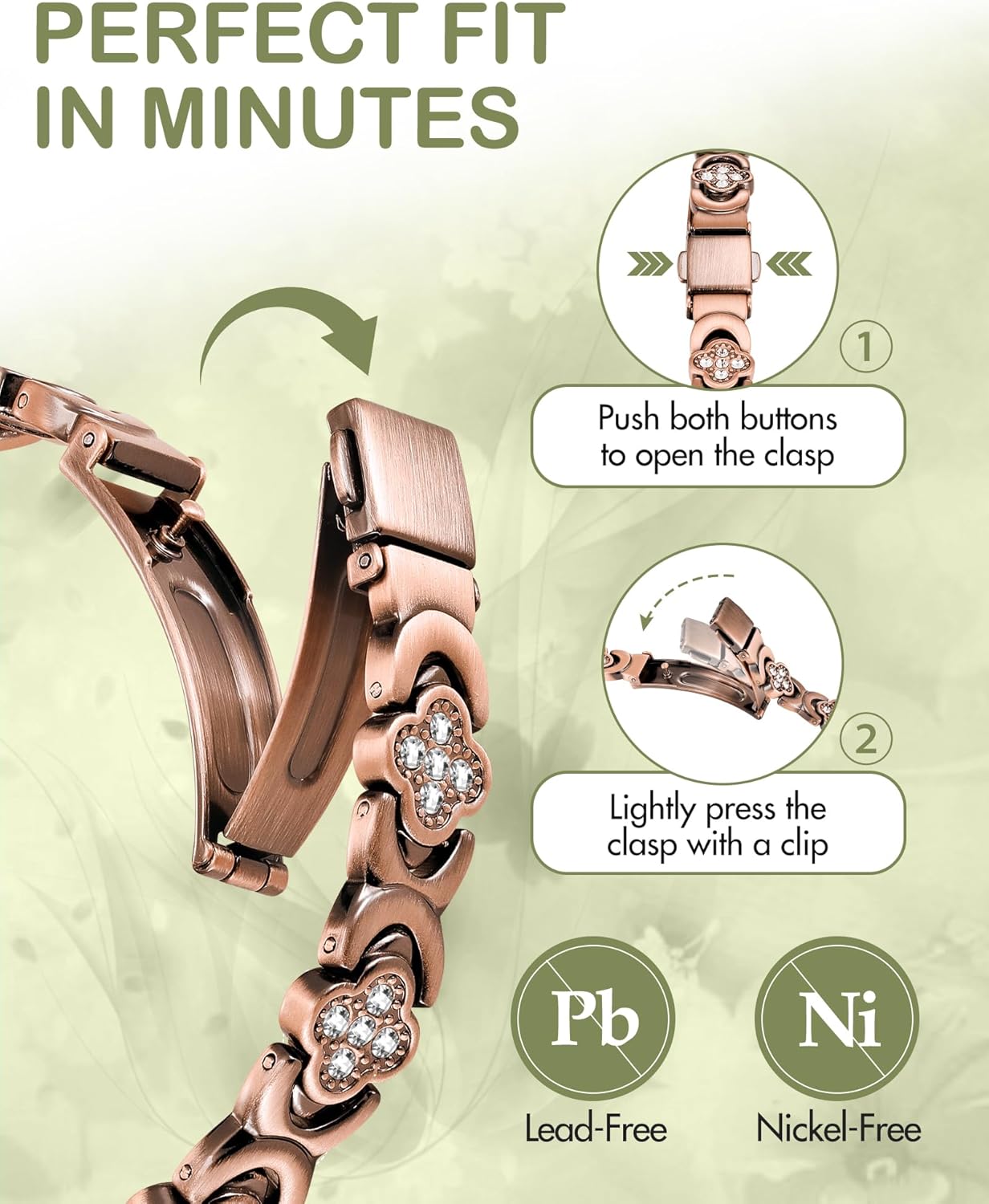 Feraco Pure Copper Bracelets for Women, 5X Ultra Strength Magnetic Bracelet with 5000 Gauss Magnets & Sparkling Cubic Zirconia, Premium Folding Clasp, Infinite Clover Jewelry Gift