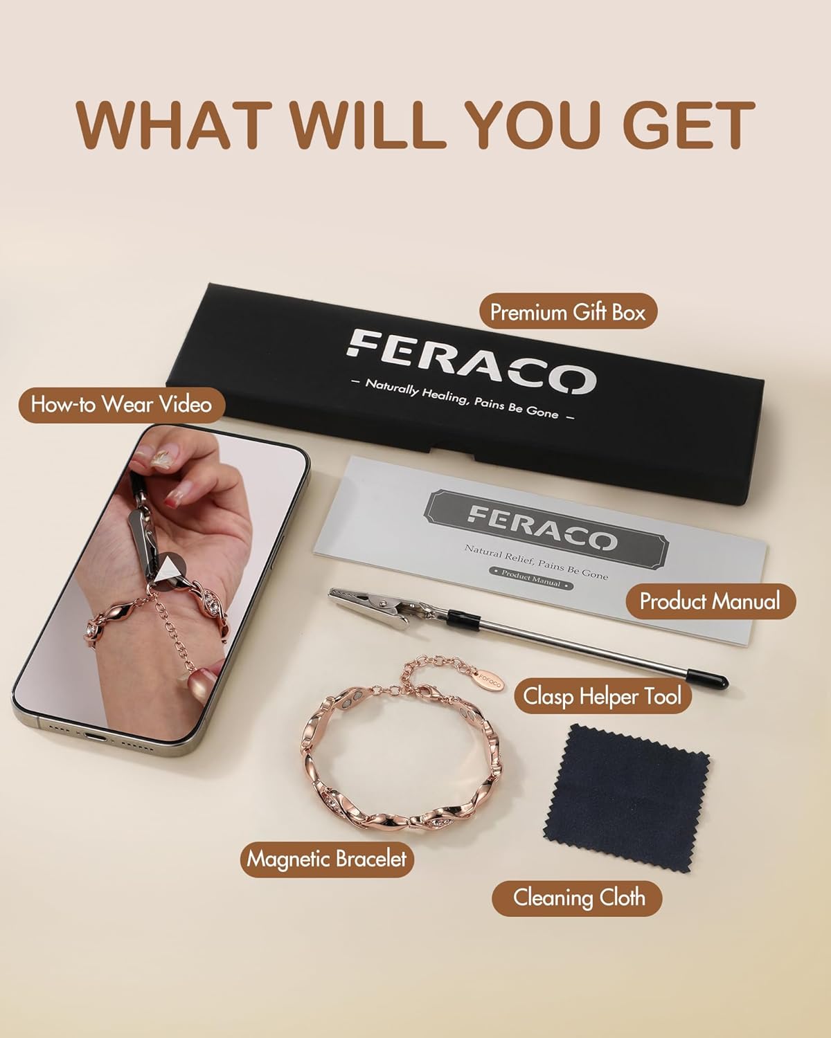 Feraco Pure Copper Bracelets for Women, Ultra Strength Magnetic Bracelet for Women with 3800 Gauss Magnet & Dazzling Austrian Crystals Stone, Copper Jewelry Gift