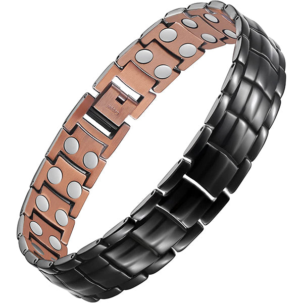 Black Men's Copper Bracelets with Double-Row Strong Magnets