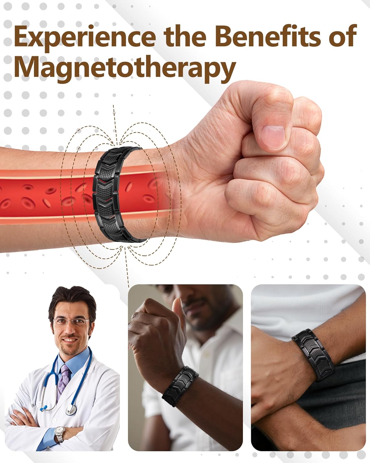 Feraco Magnetic Therapy Bracelets for Men 3X Strength, Titanium Steel Magnetic Bracelets with 3800 Gauss Neodymium Magnets