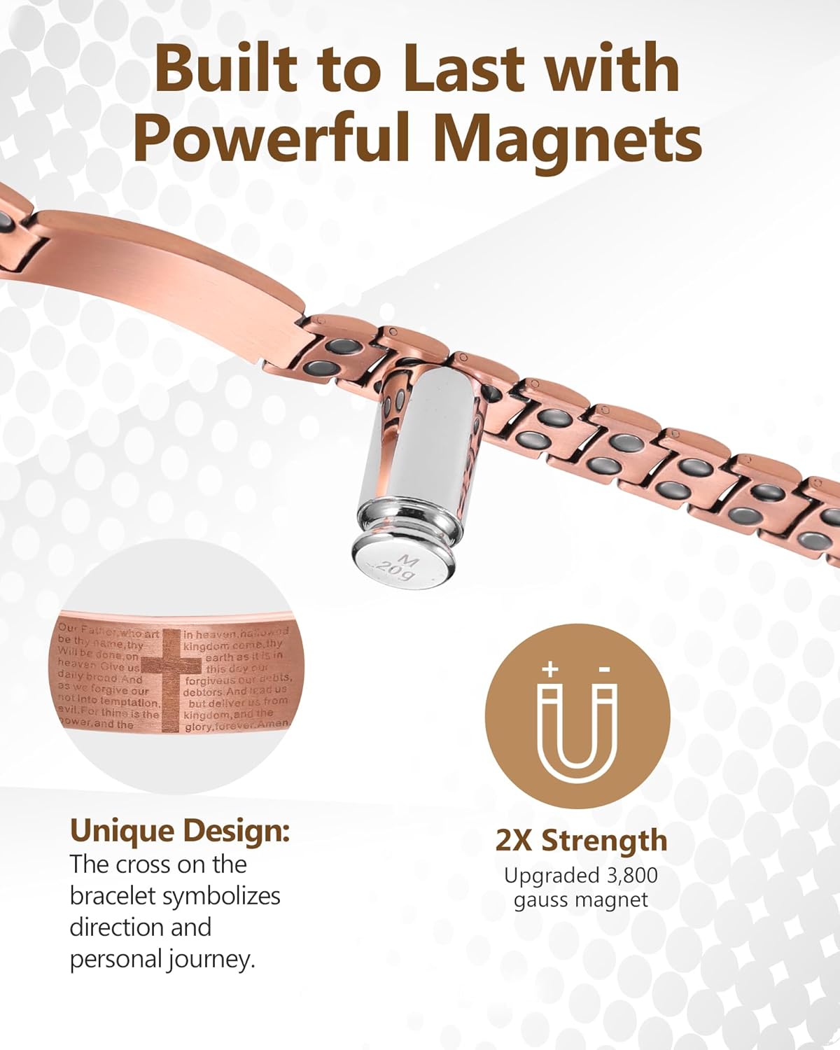Feraco Copper Cross Bracelet for Men,Magnetic Therapy Bracelet Copper Jewelry with Powerful 3800 Gauss Magnets