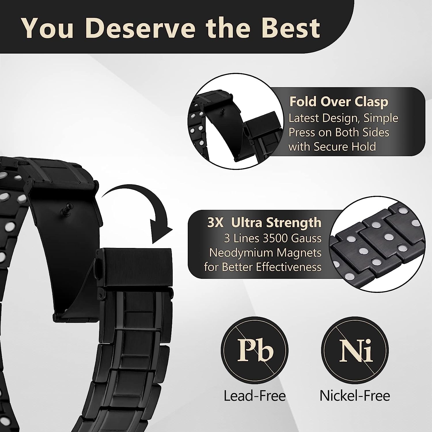 3x Magnetic Titanium Steel Bracelet for Men Ultra Powerful 3500 Gauss