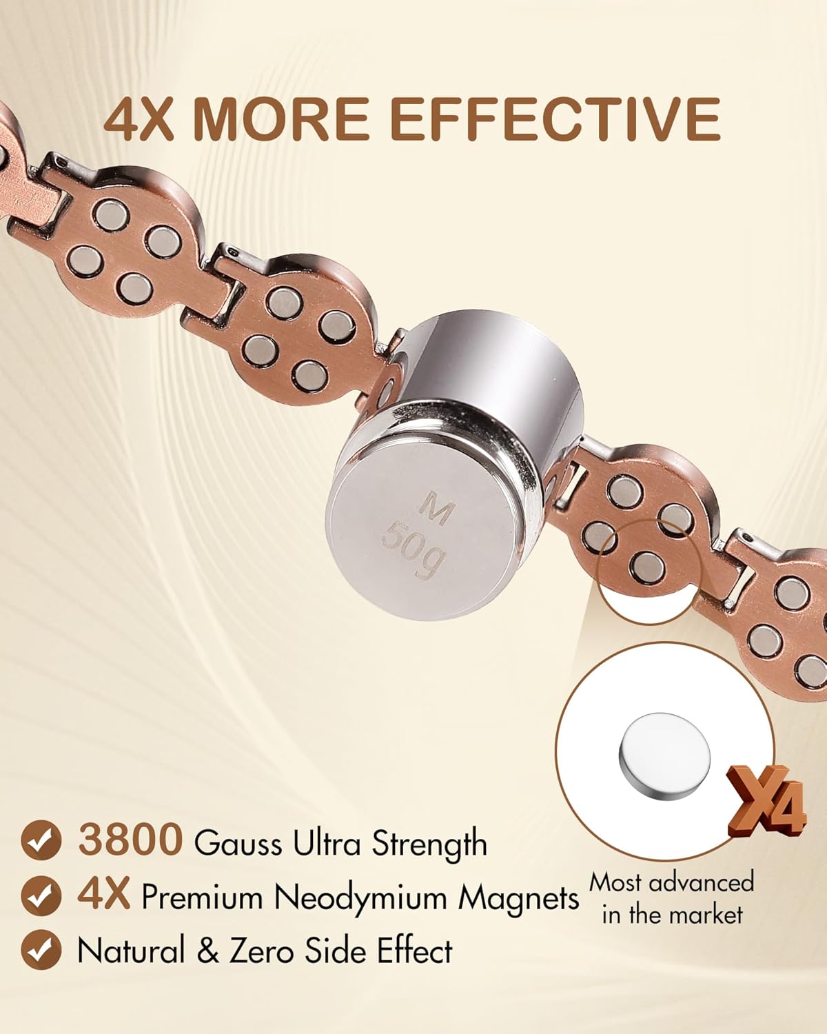 Feraco Pure Copper Bracelets for Women, 4X Ultra Strength Magnetic Bracelet with 3800 Gauss Neodymium Magnets & Dazzling Austrian Cut Crystals, Adjustable Jewelry Gift